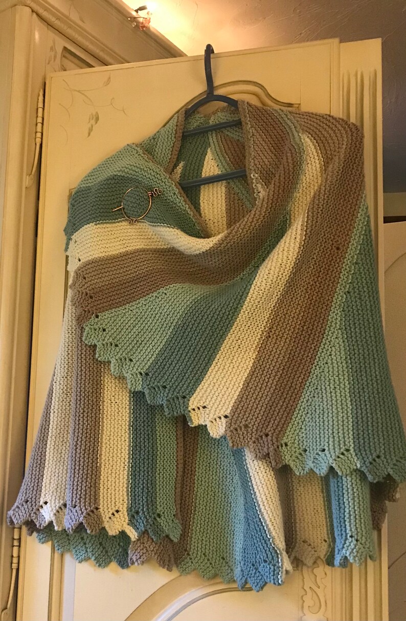 Generous, shops Cozy, Beach Glass Colors Hand Knitted Shawl.