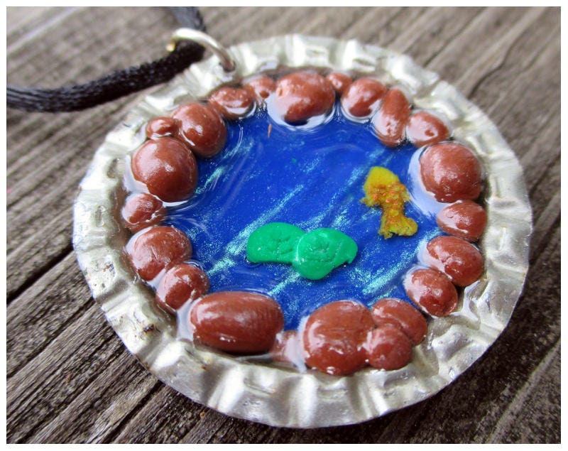 Koi pond bottlecap necklace cute koi pond pendant pretty koi Etsy