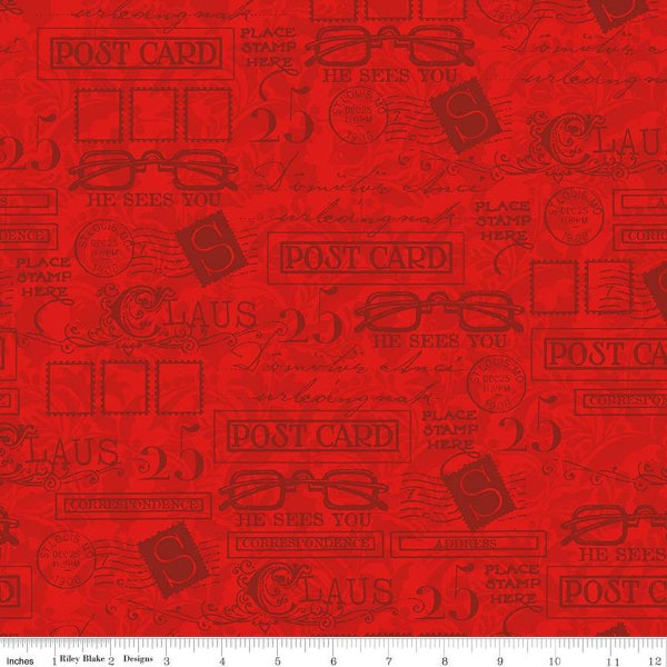 Nicholas Greetings in Red by J. Wecker Frisch for Riley Blake Designs  - 1/2 yard