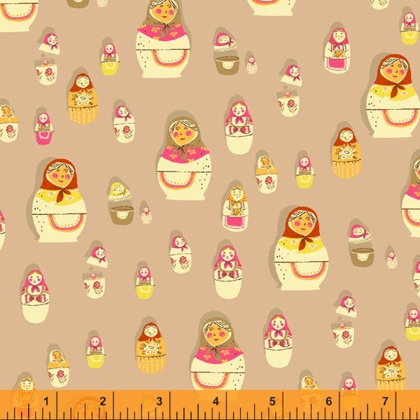 Matryoshka Dolls in Warm Tan from the Westhill Collection by Heather Ross for Windham Fabrics - 1/2 Yard