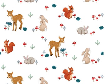 Belle and Boo Forest Friends White -- Extra Wide -- 1/4 Yard