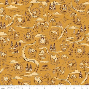 100 Aker Woods Map in Gold from 100 Aker Woods by Jill Howarth for Riley Blake Designs - 1/2 yard