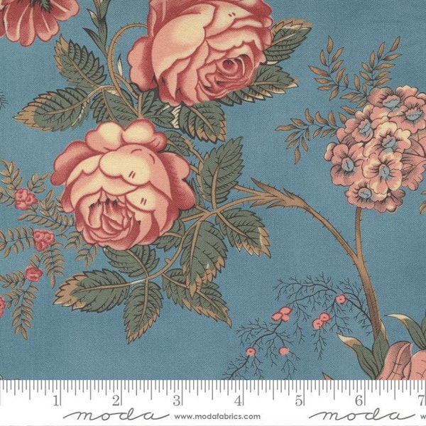 Kates Garden Gate Large Floral in Aqua by Betsy Chutchian for Moda  -- 1/2 yard