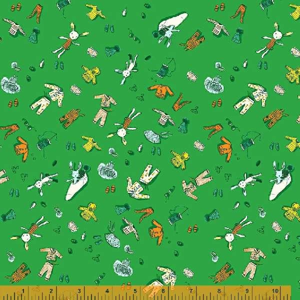 Doll Clothes in Green from the Lucky Rabbit Collection by Heather Ross for Windham Fabrics - 1/2 Yard