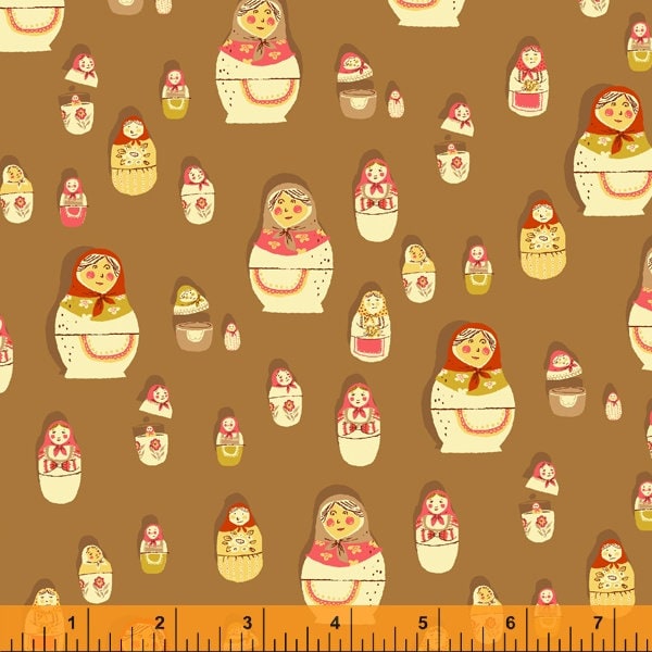 Matryoshka Doll in Brown from the Westhill Collection by Heather Ross for Windham Fabrics - 1/2 Yard