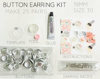 19mm Button Earring Self Cover DIY Kit - 25 Pairs Kits - Plus Range of Refill Kit Sizes | Make your Own Button Earrings
