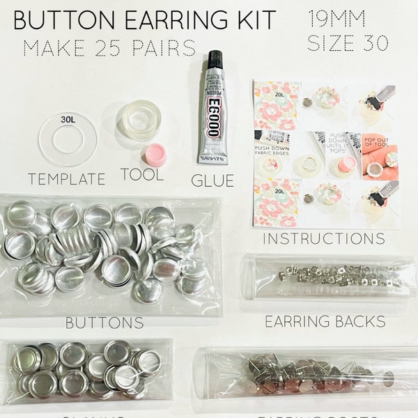 Boucles d'oreilles boutons 19 mm auto-couverture - Kits de 25 paires - Plus gamme de tailles de kits de recharge | Créez vos propres boucles d'oreilles boutons