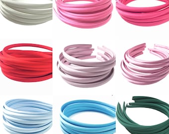 10mm Satin Covered Headbands - Colours No. 1 to No. 9