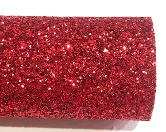 Red Chunky Glitter Fabric Sheet 0.9mm Thick