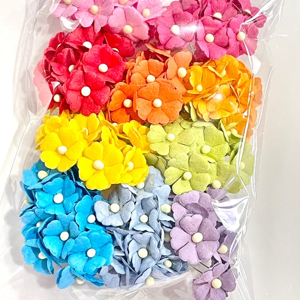 Large 20mm Sweetheart Blossoms Mulberry Paper Flowers - 10 Mixed Brights - Bulk 100 Pack