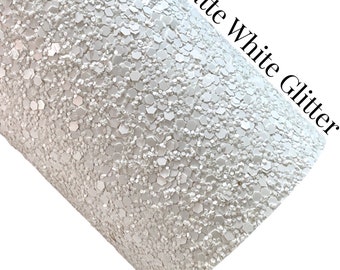 White Chunky Glitter Leather | White Glitter Canvas | Matte White Chunky Glitter Leatherette