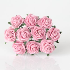 10 Pcs - Mulberry Paper Flowers - 1cm Rounded Petal Roses - Pink