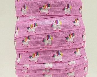 Pink Unicorn 5/8" Fold over Elastic -5 yard Lot