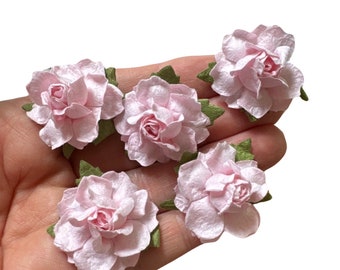 Soft Pink Elegant Rose Mulberry Paper Flowers - 25mm - lot of 5