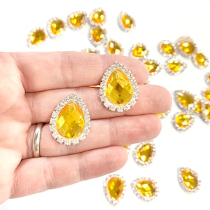 5 x Peardrop Rhinestone Flatback Embellishments - Yellow Topaz