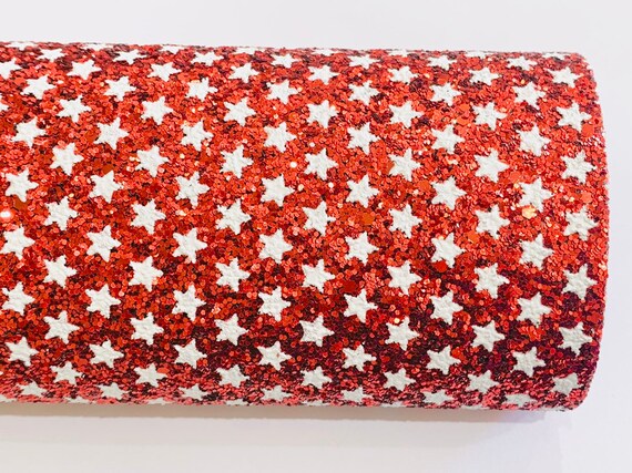 Red and White Stars Chunky Glitter Fabric Sheet Il_570xn