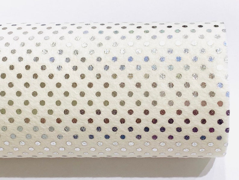Metallic Silver Dots on White Merino Wool Felt