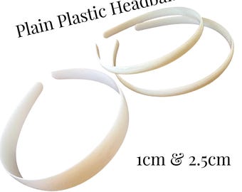 Plain Plastic Headband Blanks in White, 10mm and 25mm