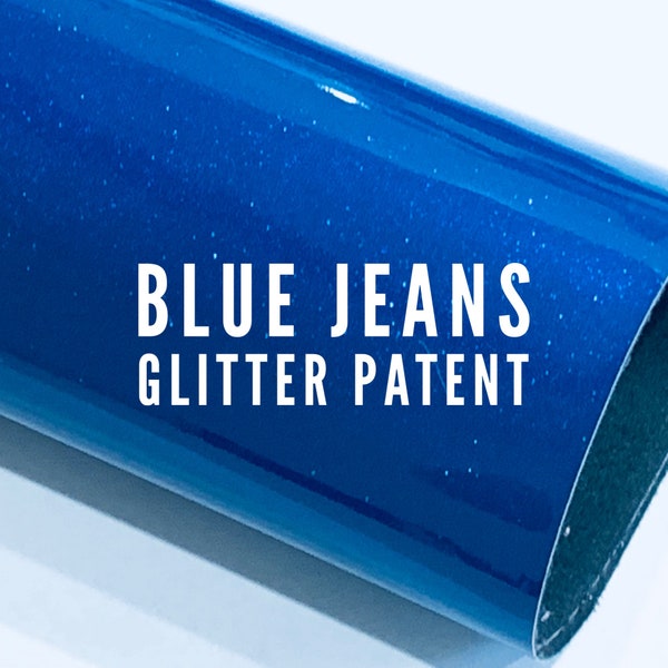 Blue Jeans Glitter Patent Leather A4 Sheet Mirror Smooth Glitter PU Leatherette