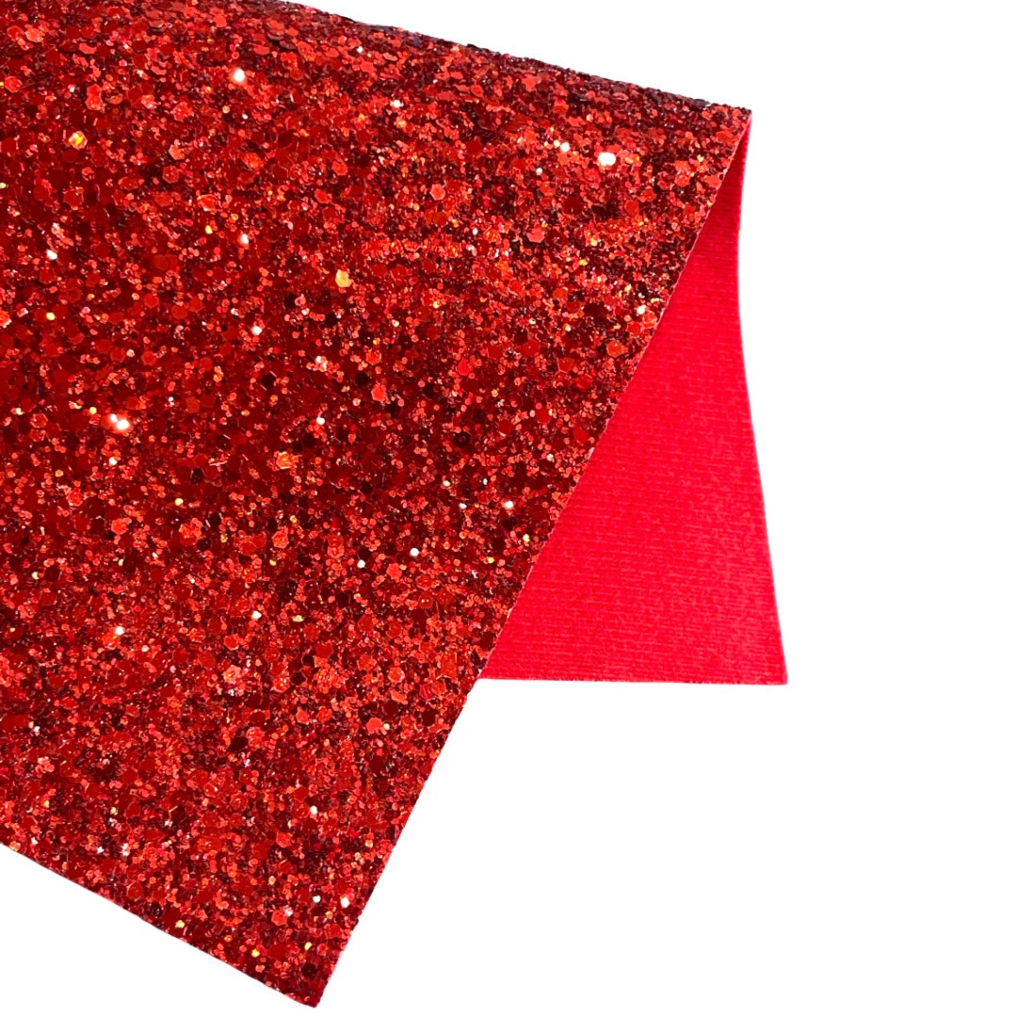 Red Chunky Glitter Leather | Red Glitter Faux Leather | Premium Felted Glitter
