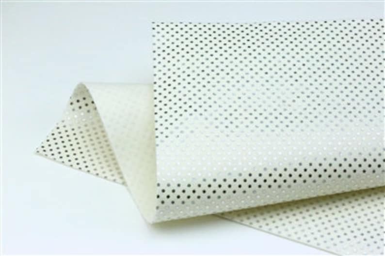 Metallic Silver Dots on White Merino Wool Felt