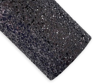 Glam Black Sparkle Chunky Glitter con parte trasera de fieltro negro - Cuero negro brillante