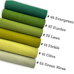 Shades of Green 6 Sheet Bundle 100% Australian Pure Merino Wool Felt - 8" X 12"