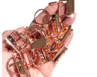 10 Pack Rose Gold Key Fob Hardware 1 Inch (25mm) Key Fob with attached 25 mm Split Ring