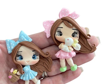 Easter Girl Bow Clay Embellishment - Choice of 2 colours