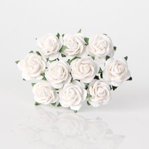 10 Pcs - Mulberry Paper Flowers - 1cm Rounded Petal Roses - White