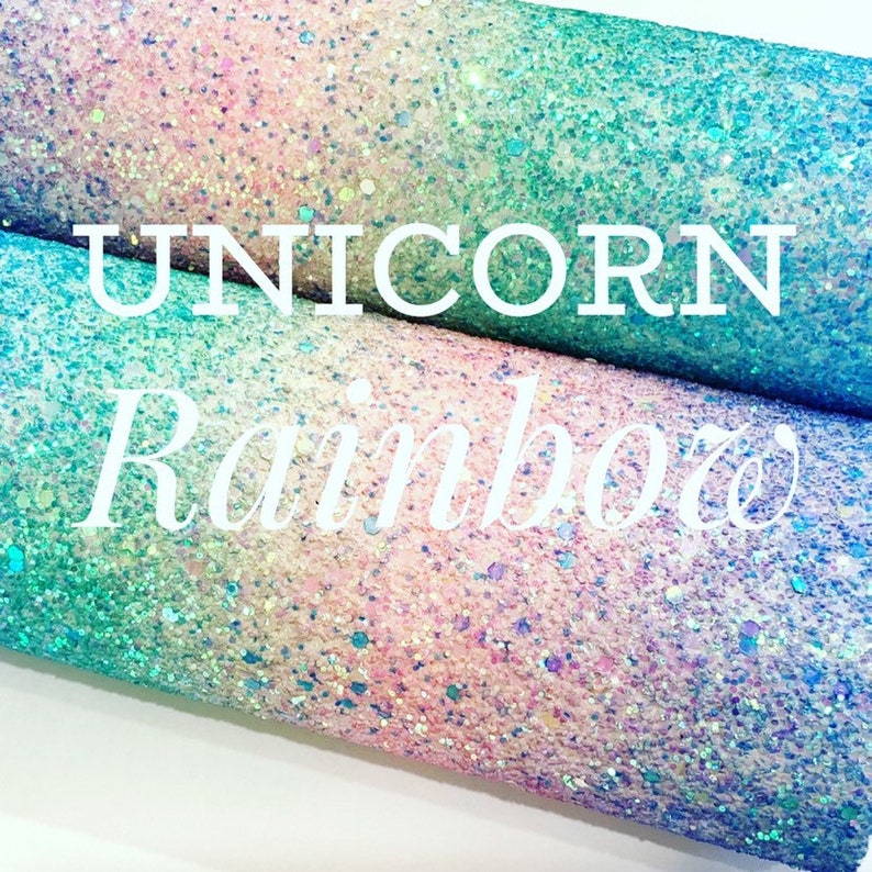 Unicorn Rainbow Chunky Glitter PU Leather Fabric