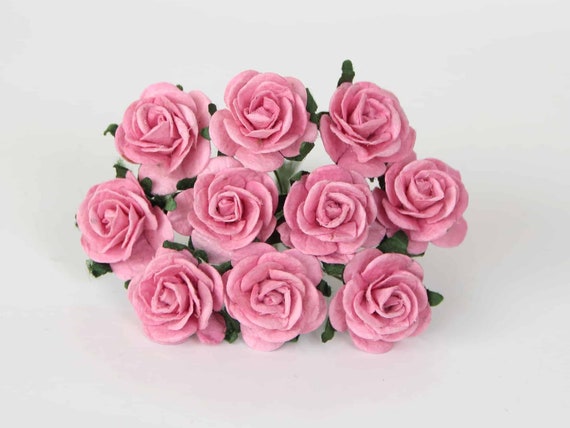 10 Pcs - Mulberry Paper Flowers - 2cm Rounded Petal Roses - Pink Il_570xn