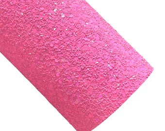 Hot Pink Chunky Glitter Leather | Neon Pink Glitter Canvas | Glitter Faux Leather