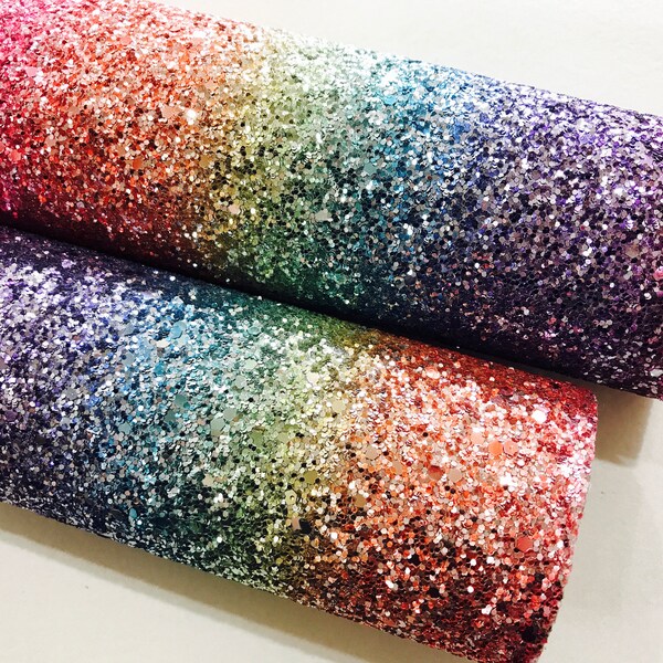 Bright Ombre Rainbow Chunky Glitter Fabric