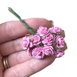 10 Pcs - Mulberry Paper Flowers - 1cm Rounded Petal Roses - Pink