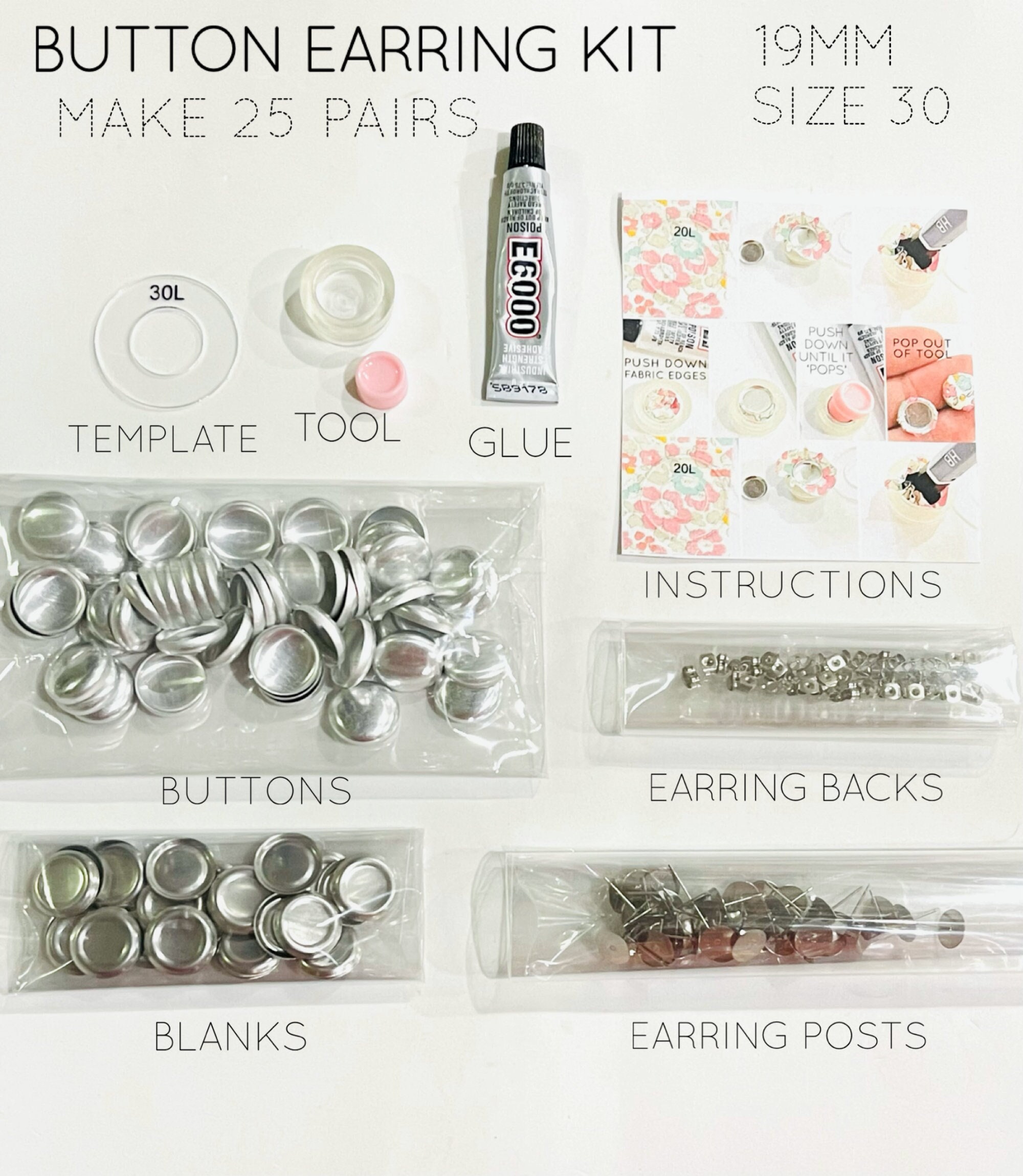 15mm Fabric Cover Button Earrings DIY KIT Stud Stainless Steel Concave  Style Flatback AUSTRALIA - Etsy Norway