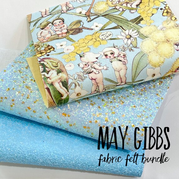 May Gibbs 3 Sheet Bundle - Pale Blue Gossiping Gumnuts Fabric Felt with Coordinating Glitters Il_570xn