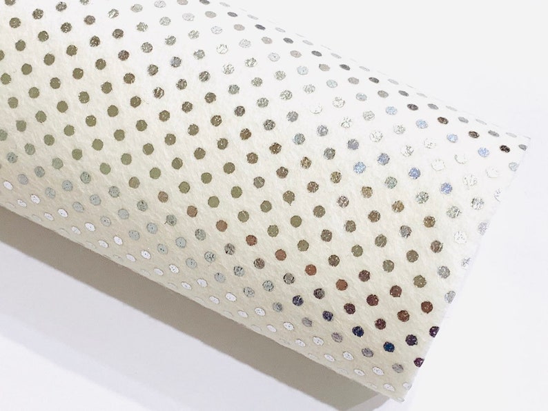 Metallic Silver Dots on White Merino Wool Felt