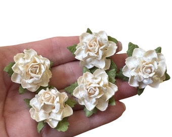 Cream Elegant Rose Mulberry Paper Flowers - 25mm - lot of 5
