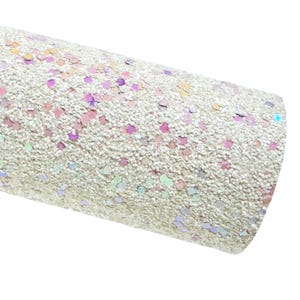 Magical White Rainbow Chunky Glitter Leather | Glitter Leather Sheets for Bows