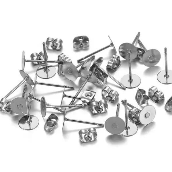 316L Surgical Stainless Steel Earring Posts - 4mm, 6mm, 8mm, 10mm (clasps included)