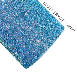 Blue Mermaid Magic Chunky Glitter Leather | Holographic Glitter leather