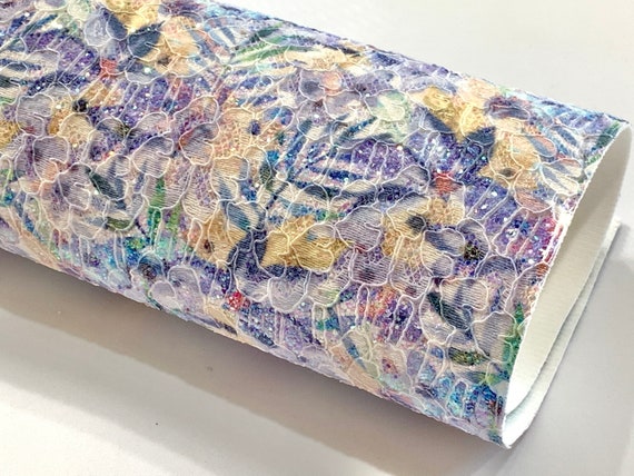 Summer Palm Floral Glitter Lace Fabric Sheet A4 - Glitter Lace Purple and Yellow Il_570xn