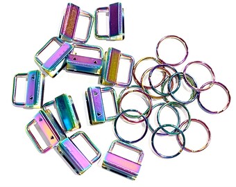 Rainbow Key Fob Hardware Set, 1 Inch, with Split Rings