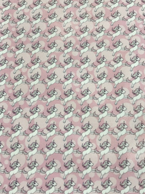 Pink Jumping Unicorn Print Leather Fabric Sheet Thin 0.8mm Unicorn Faux ...