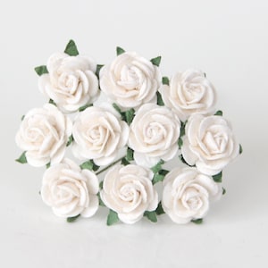 10 Pcs - Mulberry Paper Flowers - 1.5cm Rounded Petal Roses - White