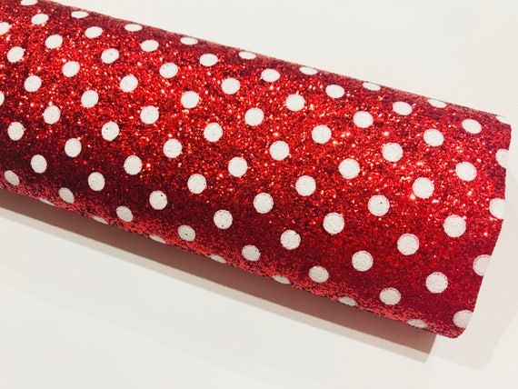 Red White Dot Chunky Glitter Leatherette Fabric Sheet - Regular Glitter Il_570xn