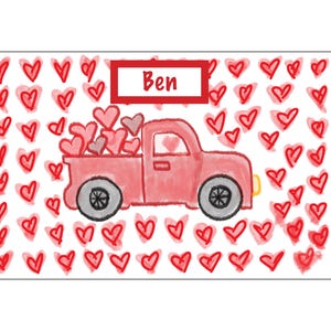 Valentines Placemat, Valentines Day Placemat, Boy Placemat, Heart Placemat, Kids Placemat, Pink Placemat, Laminated Placemat, Truck Placemat