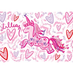Valentines Placemat, Valentine&#39;s Placemat, Girl Placemat, Unicorn Placemat, Heart Placemat, Kids Placemat, Pink Placemat, Laminated Placemat