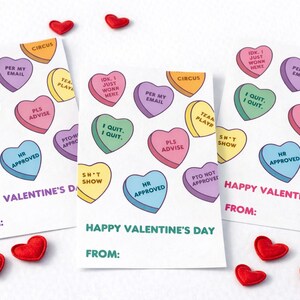 Tarjetas divertidas de corazones para conversaciones en el trabajo / Tarjetas de San Valentín con dulces de oficina / Intercambio de San Valentín para compañeros de trabajo / Imprimible para adultos / Descarga instantánea